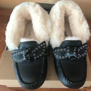 Ugg Poler Black Leather Slippers